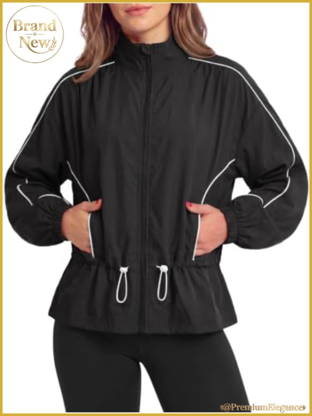 Womens Lightweight Windbreaker Zip Up Track Jacket Stand Collar Athletic